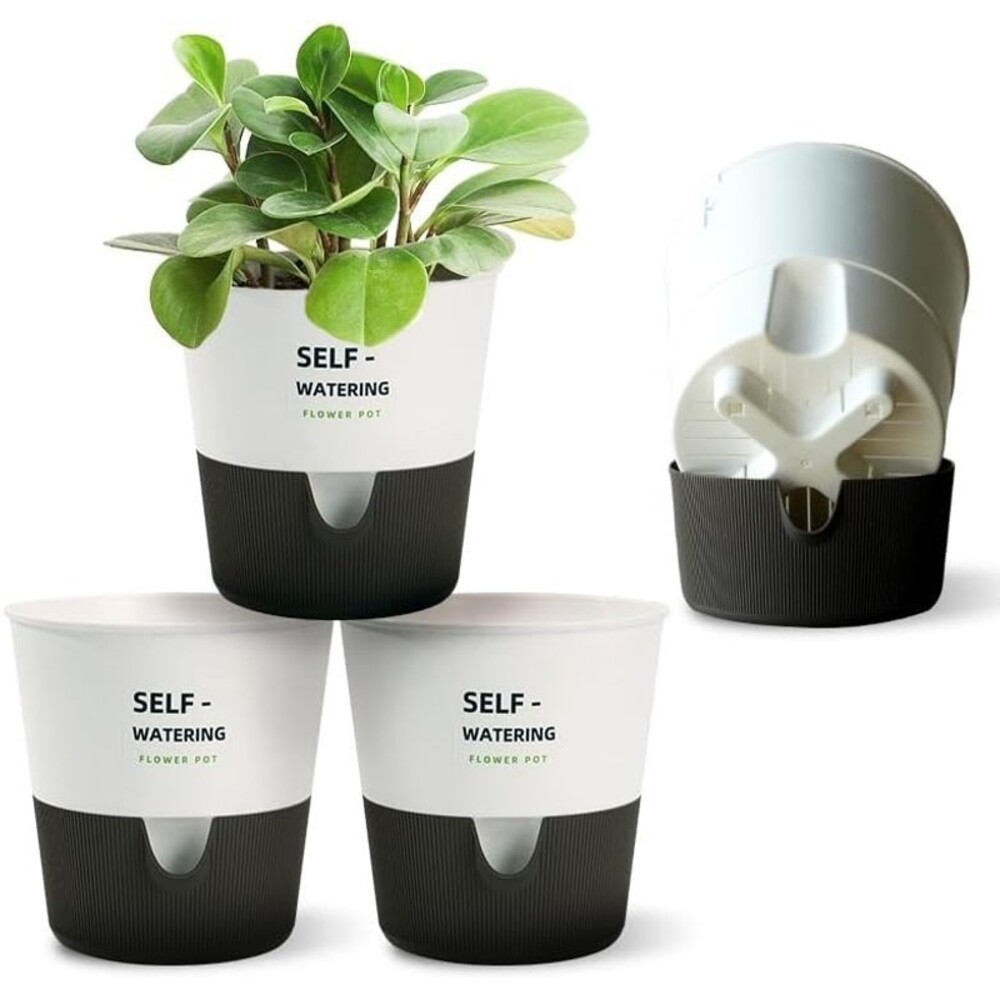 5/6.5/7.5 Inch Self Watering Pots for Indoor/Outdoor ,4 Pack plastic New White
